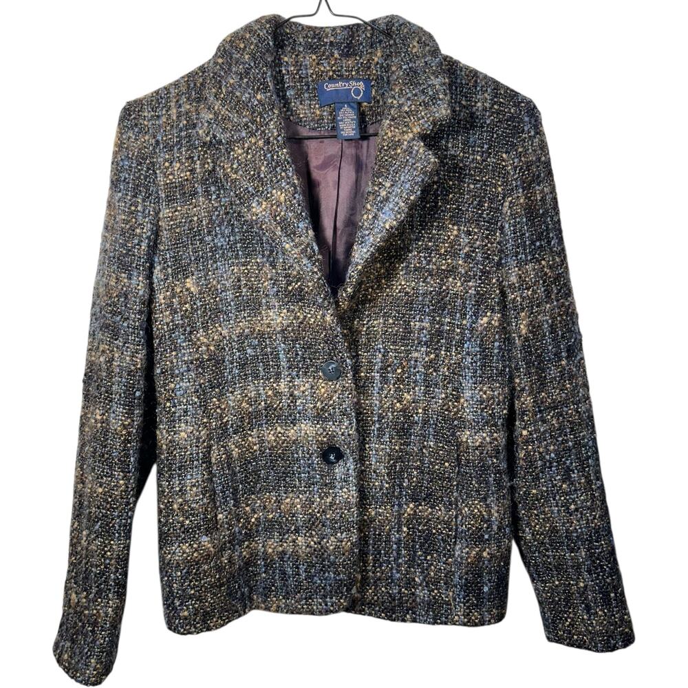 VTG 80s Country Shop Wool Alpaca Mohair Tweed Blazer Academia Preppy Career USA